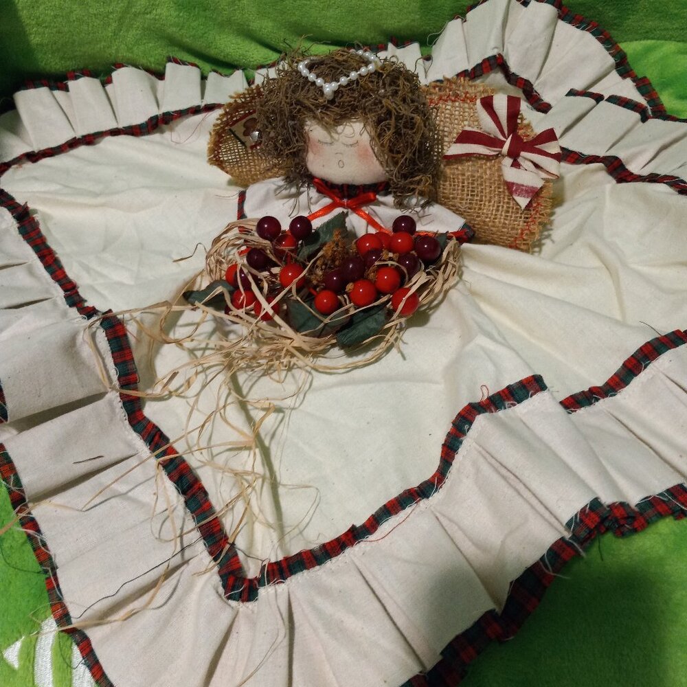 Handmade Primitive Angel Decoration Burlap Wings & Greenery